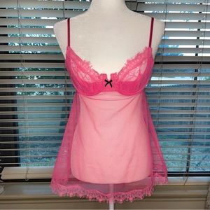 🌸Stunning Sheer Hot Pink Babydoll By Victoria’s Secret size 34C💗